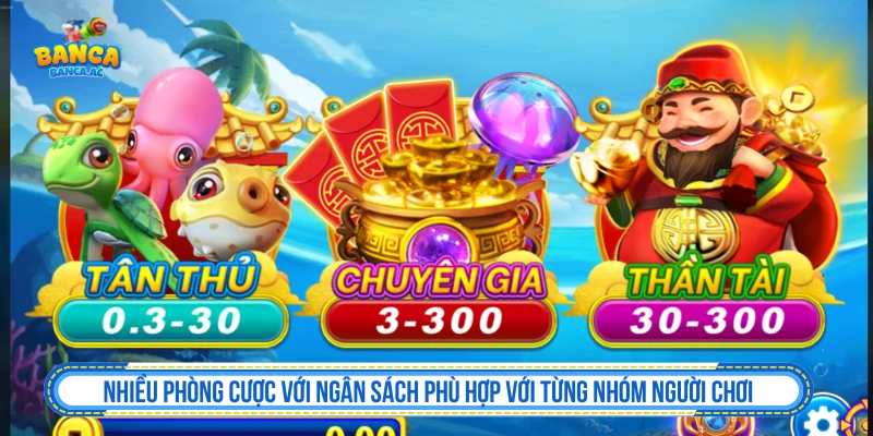 Bắn Cá Thần Tài với nhiều nhóm phòng chơi theo ngân sách